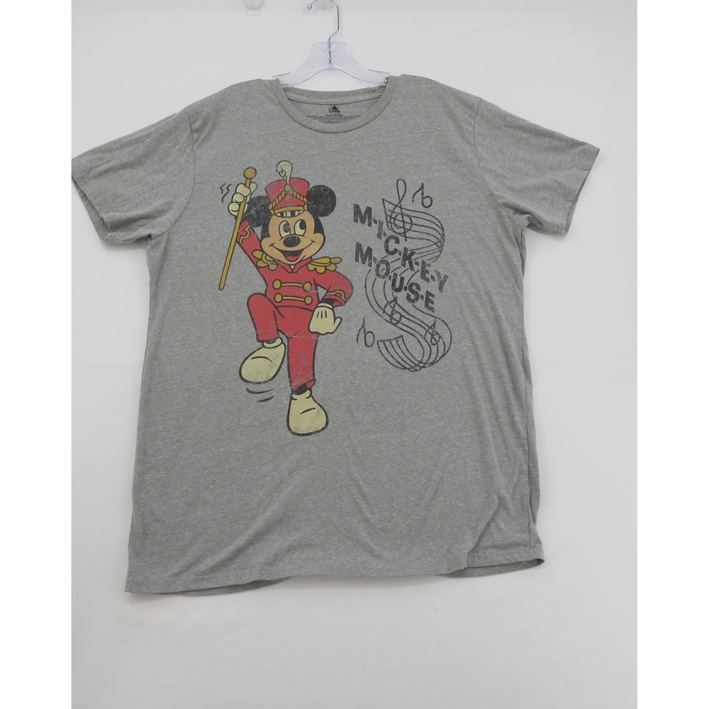 Disney Mickey Mouse Marching Band Leader Graphic T-Shirt Gray XL Mens Distressed